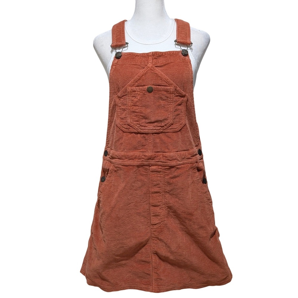 Faherty Rust Orange Corduroy Overall Short Dress Size S Adjustable Strap Cotton